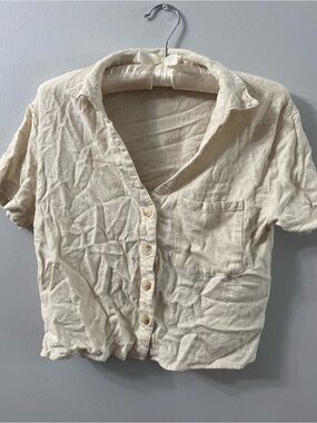 Lightweight Cream linen Blend Button-Up Shirt